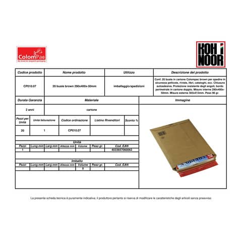 Busta rigida per spedizioni ColomPac in cartone ondulato f.to 30,3x41,3 cm avana CP010.07